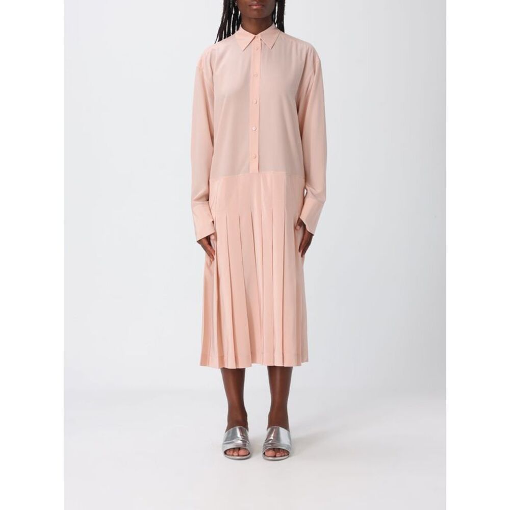Toteme Women Toteme Pleated Silk Midi Shirt Dress With Classic Collar